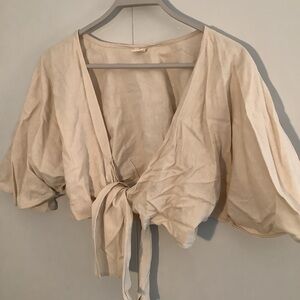 Tan tie-front top